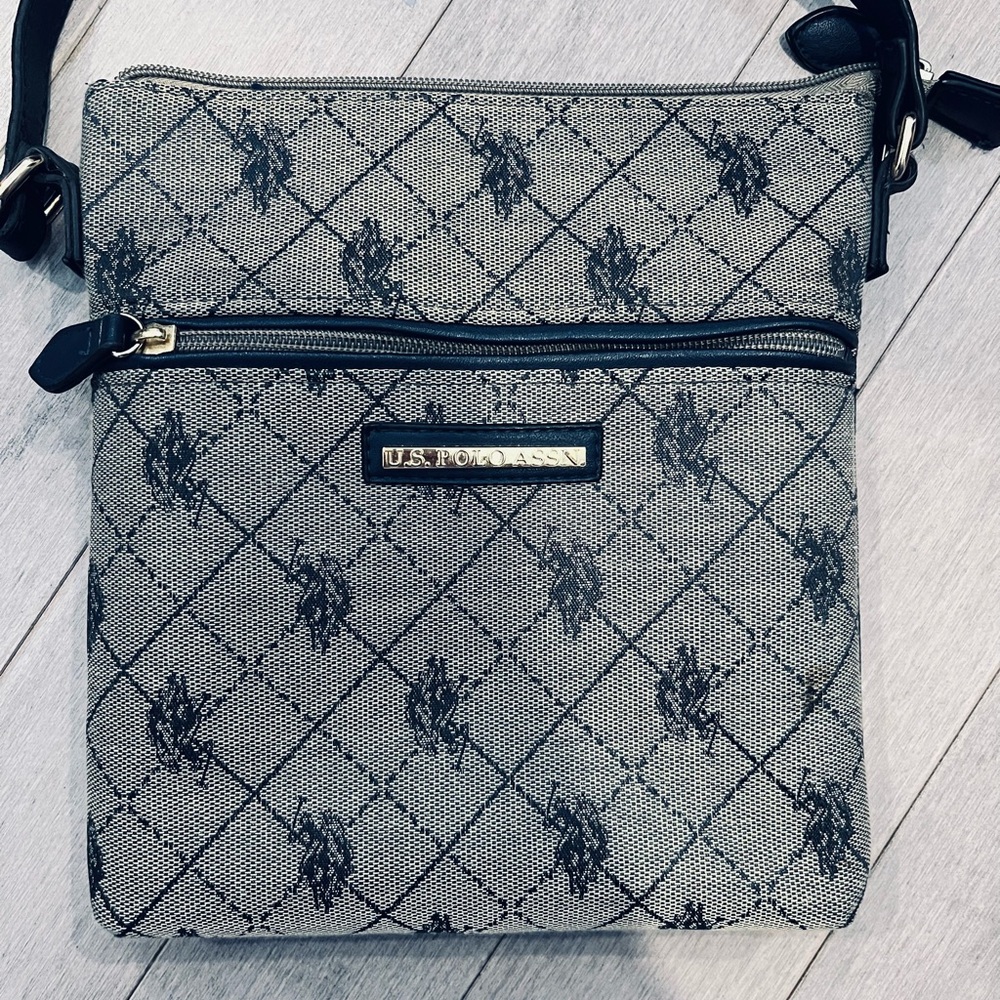 U.S. Polo Assn. Blue Marine and Gray Messenger Bag